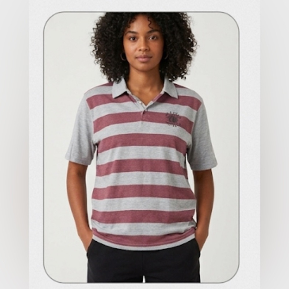 Vintage cotton blend button up short sleeve striped tee | size L